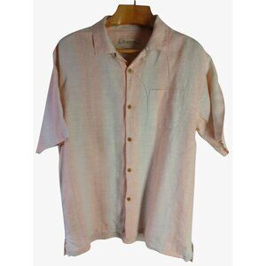 Tommy Bahama Mens Peach White Linen Button Up Shirt Original Fit Size L Beach